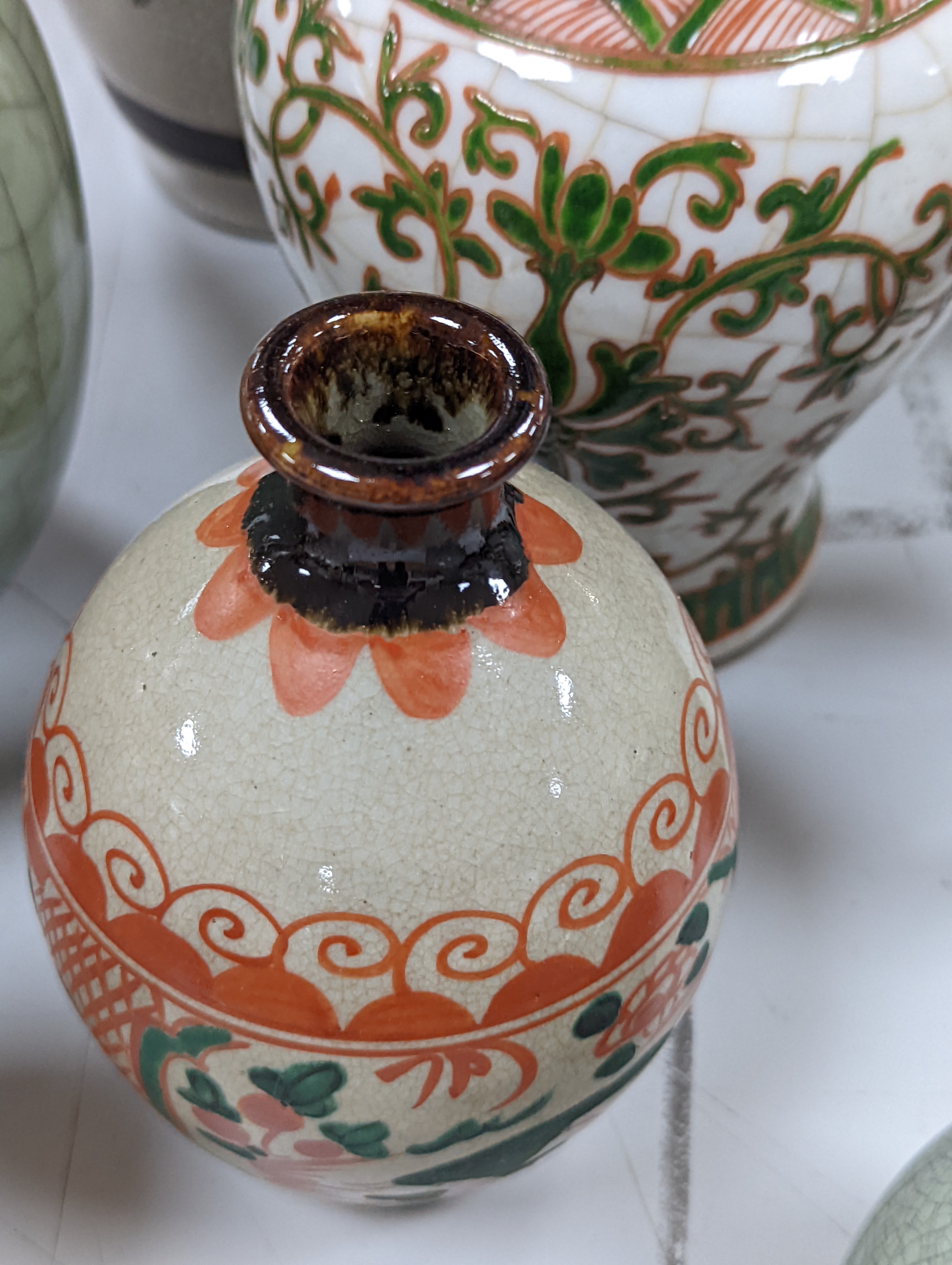 A group of 19th/20th century Chinese crackle glaze vases, tallest 30 cms high.